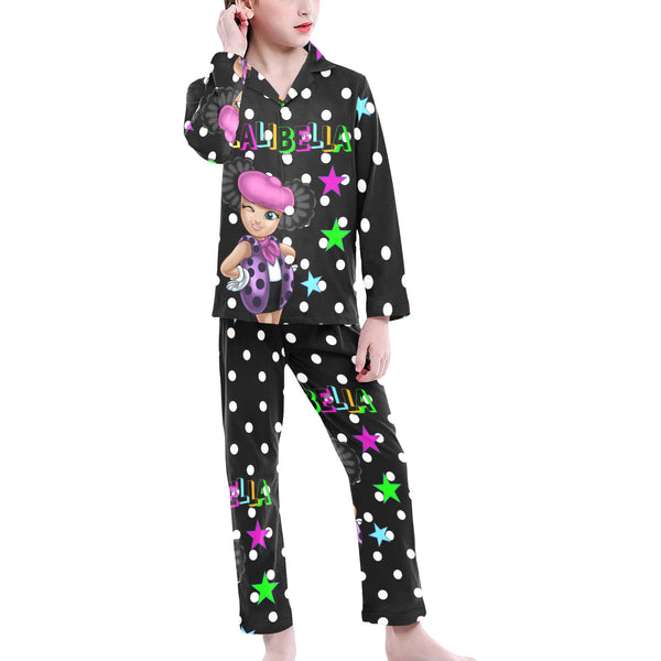 Lalibella Polk-a-dot Pajamas Big Girls' V-Neck Long Pajama Set
