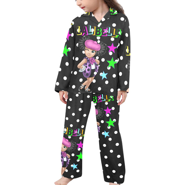 Lalibella Polk-a-dot Pajamas Little Girls' V-Neck Long Pajama Set