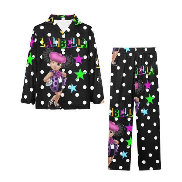 Lalibella Polk-a-dot Pajamas Little Girls' V-Neck Long Pajama Set