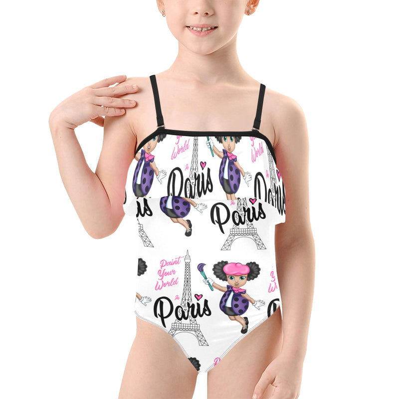 Lalibella in Paris Swimsuit Kids' Spaghetti Strap Ruffle Swimsuit (Model S26)