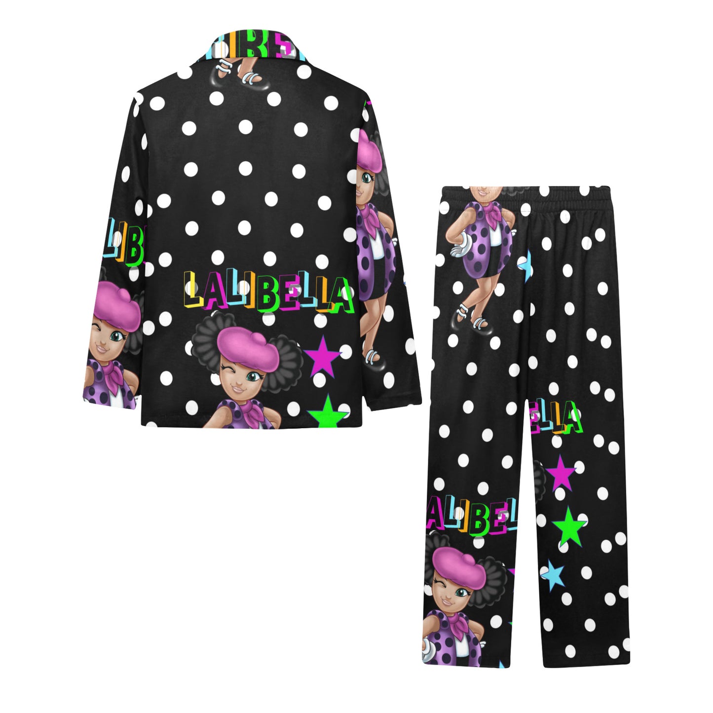Lalibella Polk-a-dot Pajamas Little Girls' V-Neck Long Pajama Set